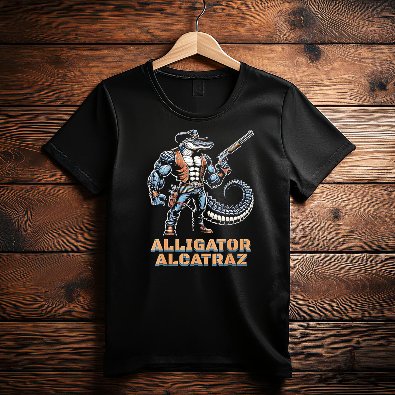 Alligator Alcatraz Crocodile Cowboy Gun Shirt Funny Alligator T-Shirt Gifts For Dad