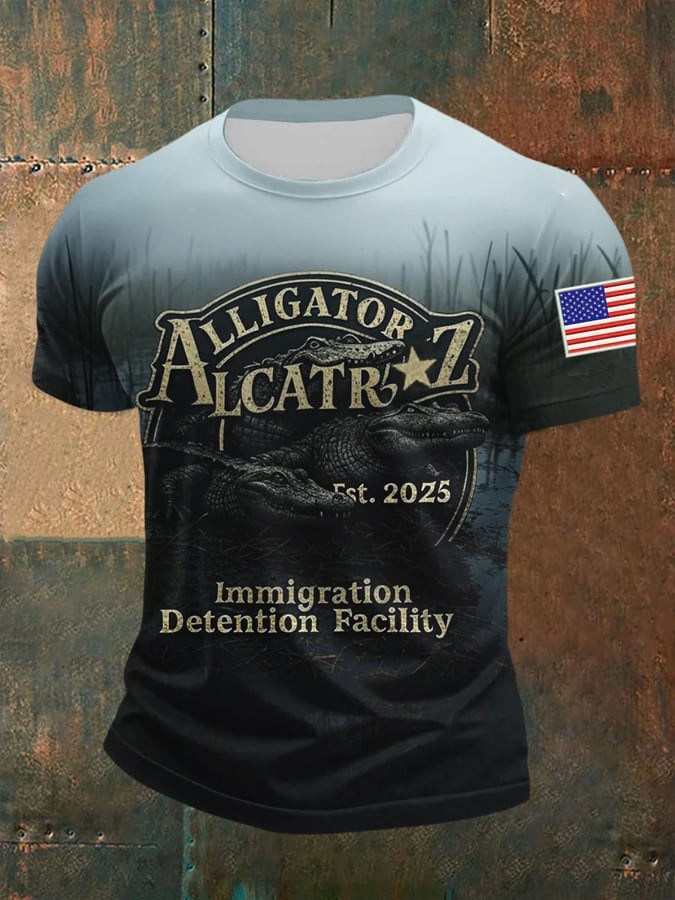 Alligator Alcatraz Funny Florida Everglades Dark Humor T-Shirt Patriotic Tees Gifts For Dad