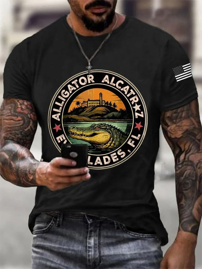 Alligator Alcatraz Shirt Funny Florida Everglades Dark Humor Patoitic T-Shirt Men's Gifts
