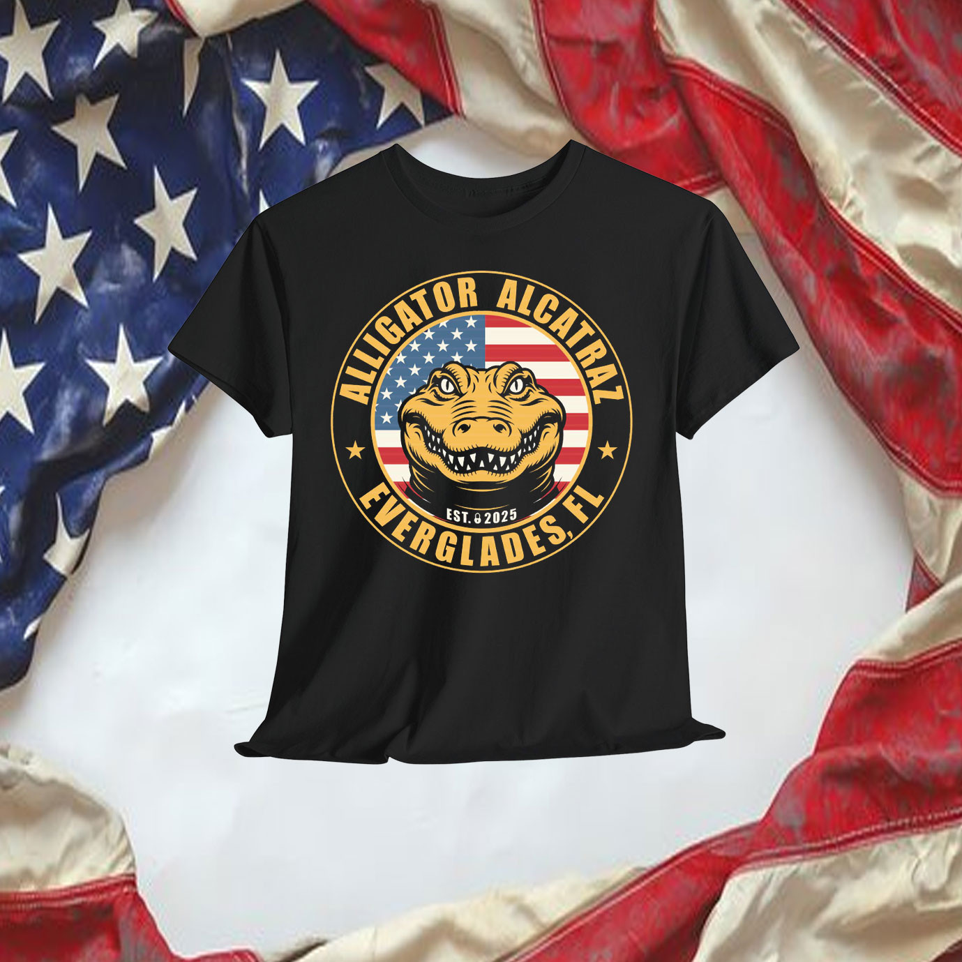 Alligator Alcatraz USA Flag Everglades Florida Shirt Alligator Alcatraz Merch Dark Humor Gift
