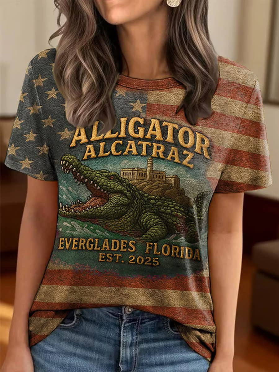 Alligator Alcatraz Vintage American Flag Shirt Everglades Florida Est 2025 T-Shirt Gifts For Her