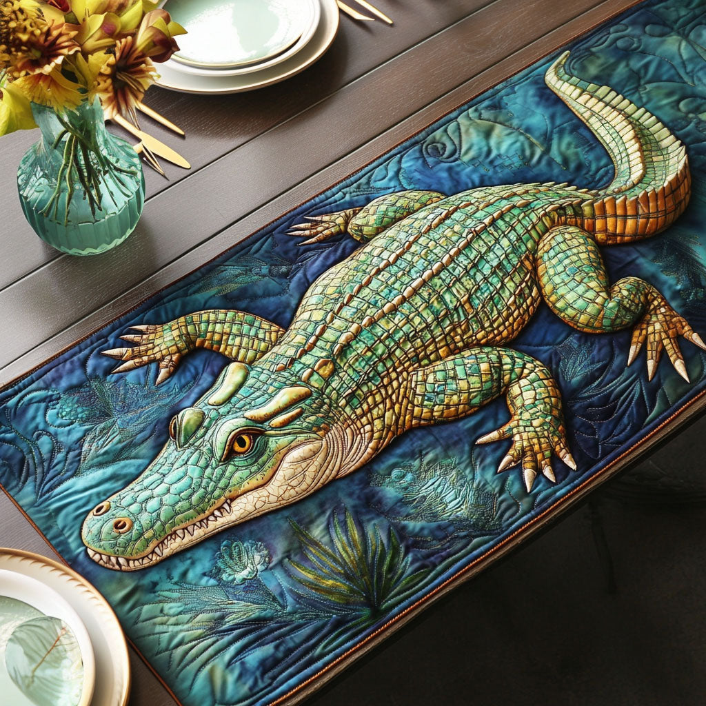 Alligator Among Flowers Quilted Table Runner Dining Room Table Decor Alligator Gift Ideas