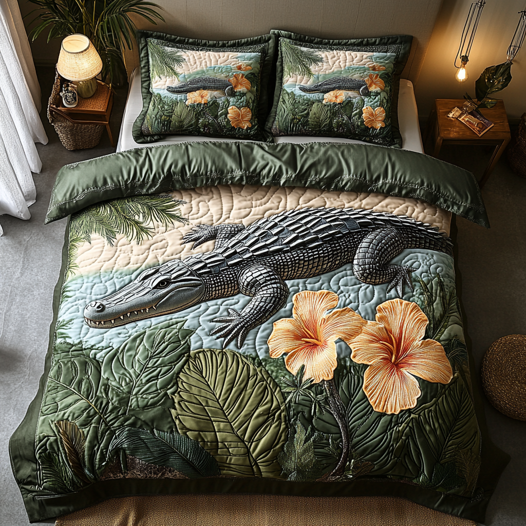 Alligator Creek Quilted Bedding Set Best Bedspread Set Unique Alligator Gifts