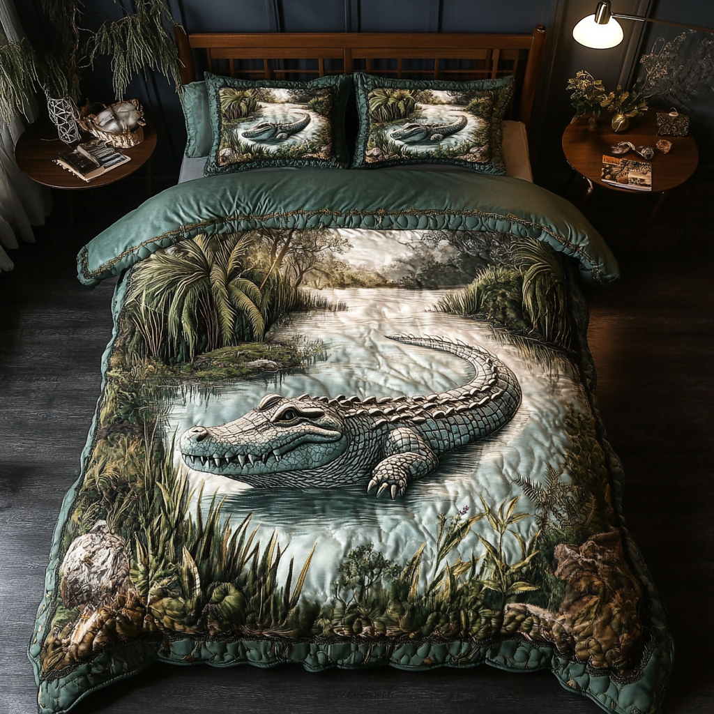 Alligator Escape Quilted Bedding Set Best Comforter Sets Alligator Gift Ideas