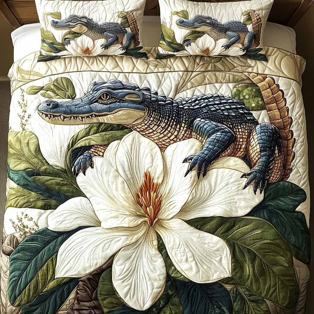 Alligator Essence Quilted Bedding Set Cute Bedroom Decor Alligator Themed Gifts