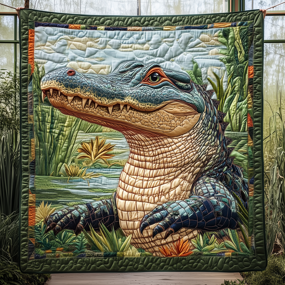Alligator Reptile Animal Cartoon Quilted Blanket Wild Nature Lovers Alligator Adventure Gifts