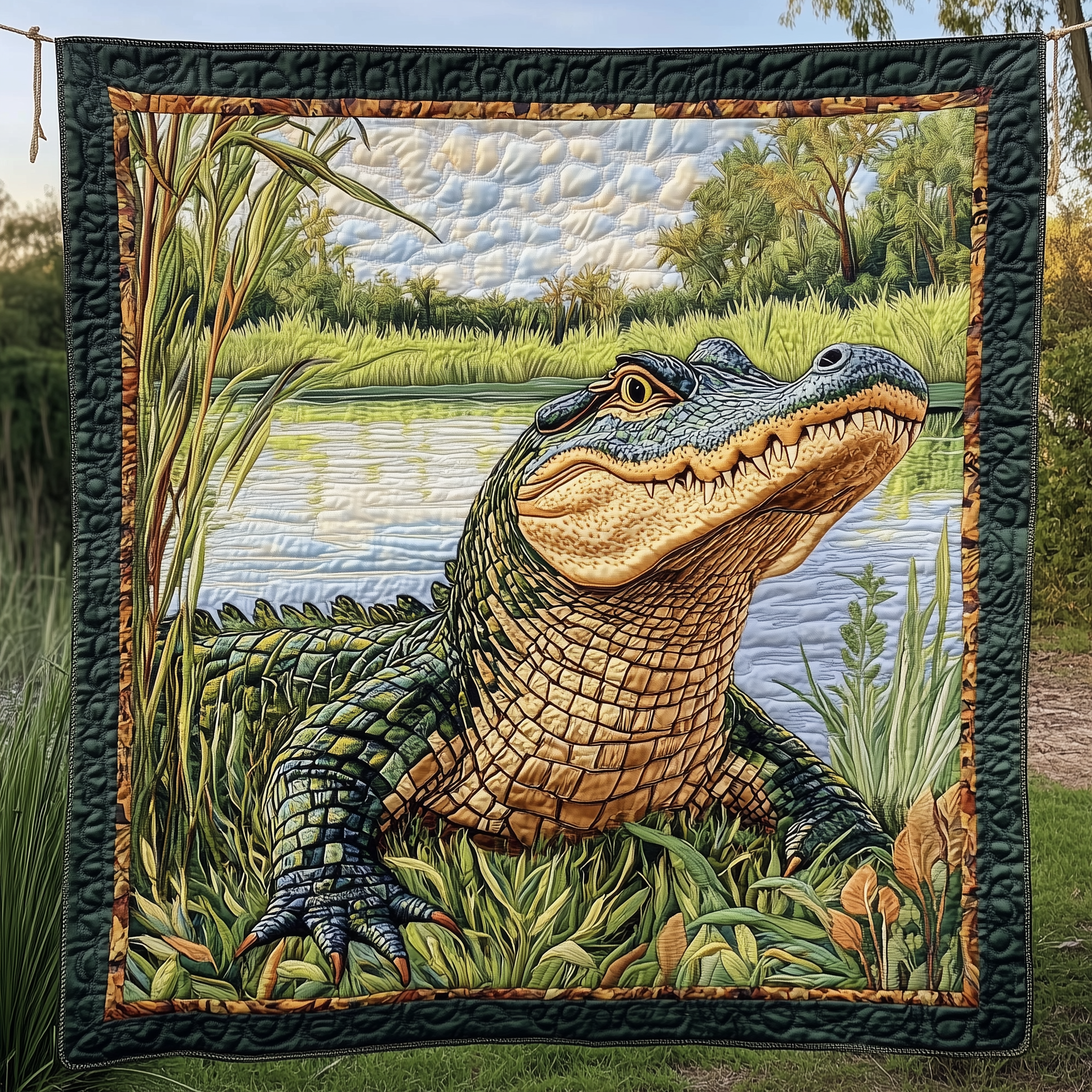 Alligator Reptile Animal Motif Quilted Blanket Wild Nature Lovers Alligator Adventure Gifts