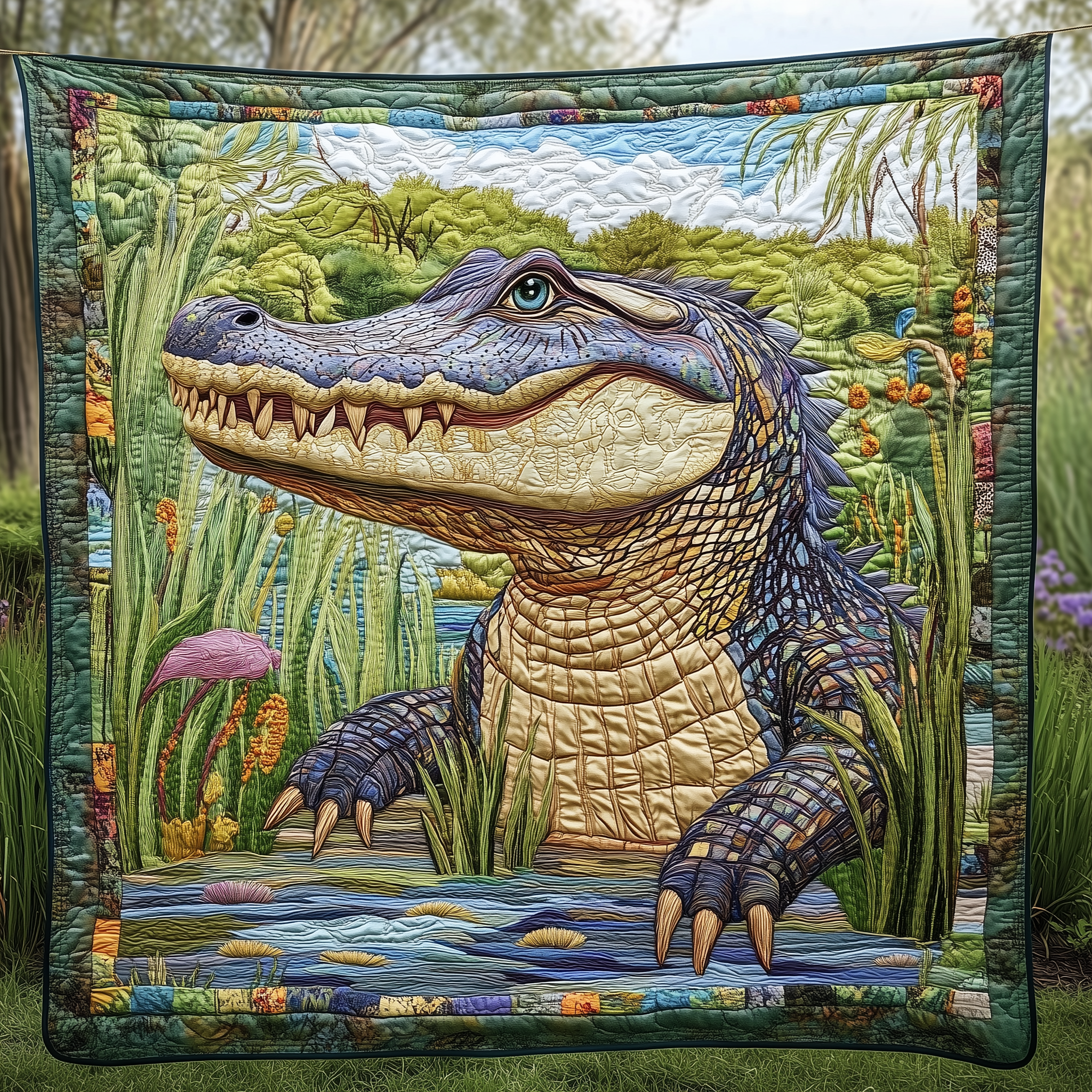 Alligator Reptile Animal Pattern Quilted Blanket Wild Nature Lovers Alligator Adventure Presents
