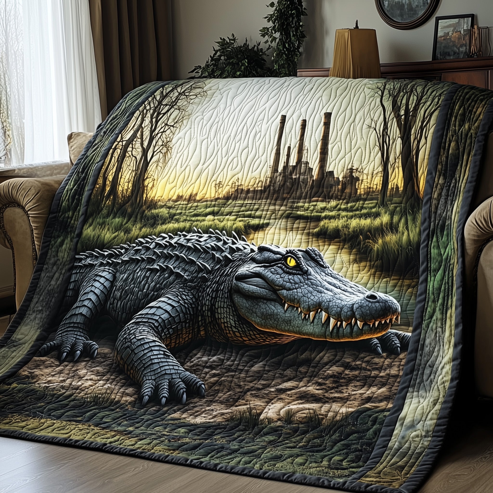 Alligator Reptile Animal Swamp Quilted Blanket Wild Nature Lovers Alligator Adventure Gifts
