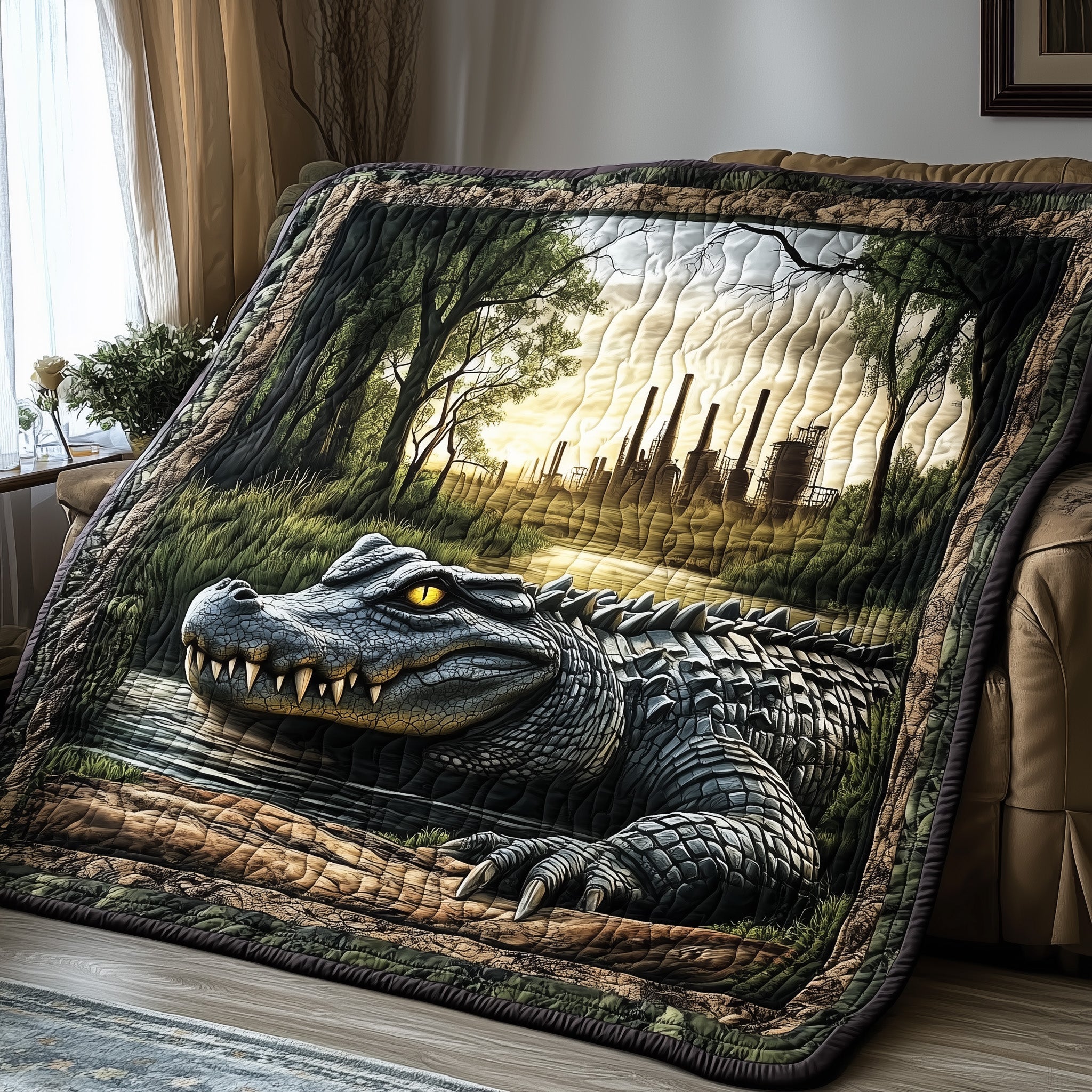 Alligator Reptile Animal Water Quilted Blanket Wild Nature Lovers Alligator Adventure Gifts