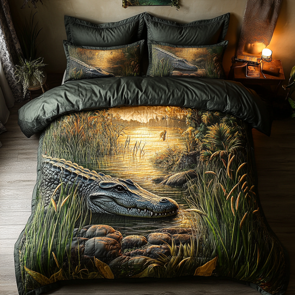 Alligator River Quilted Bedding Set Bedroom Decorations Gifts For Alligator Lovers