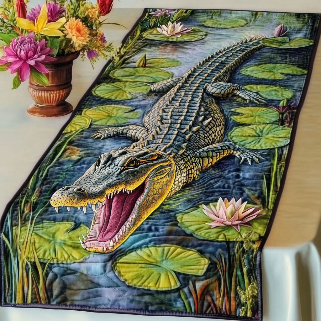 Alligator Water Lily Quilted Table Runner Kitchen Table Decor Crocodile Themed Gifts