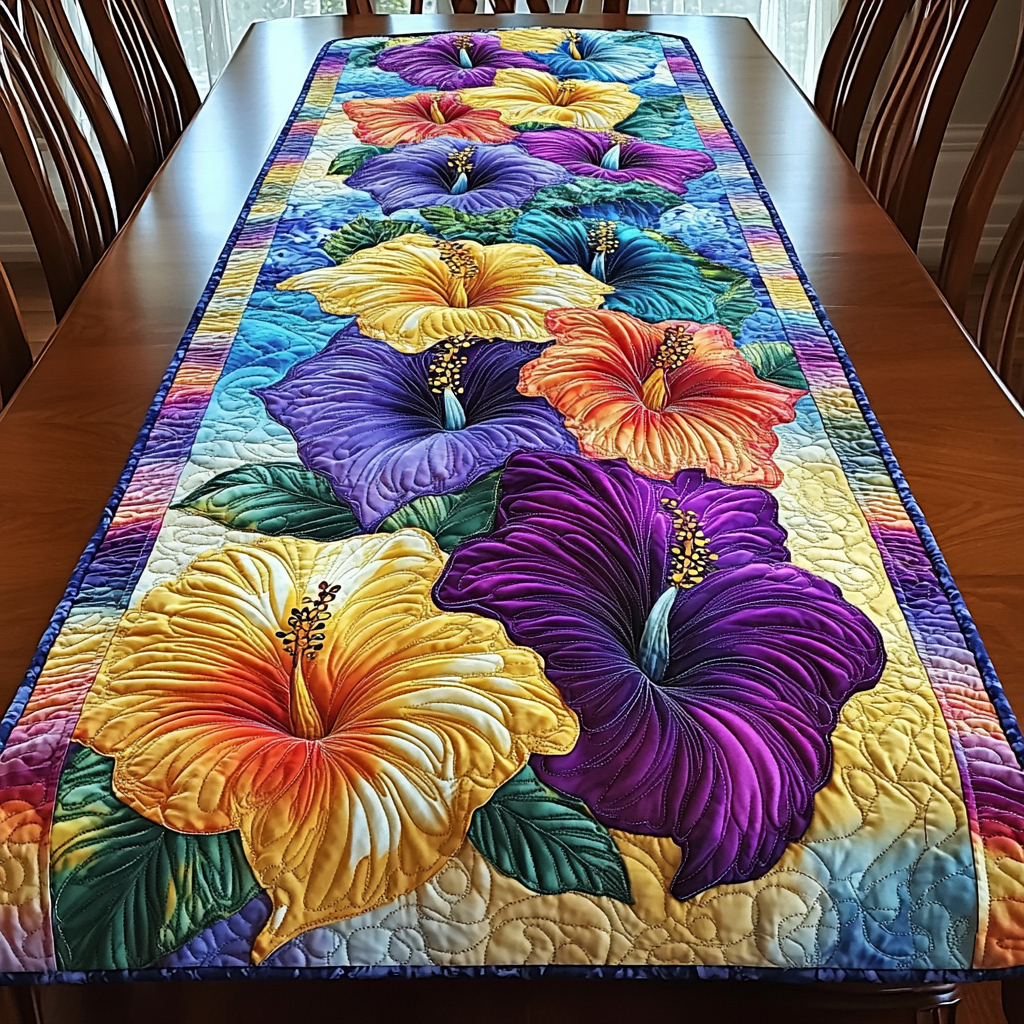 Aloha Beauty Quilted Table Runner Tropical Themed Kitchen Decor Unique Gifts Family