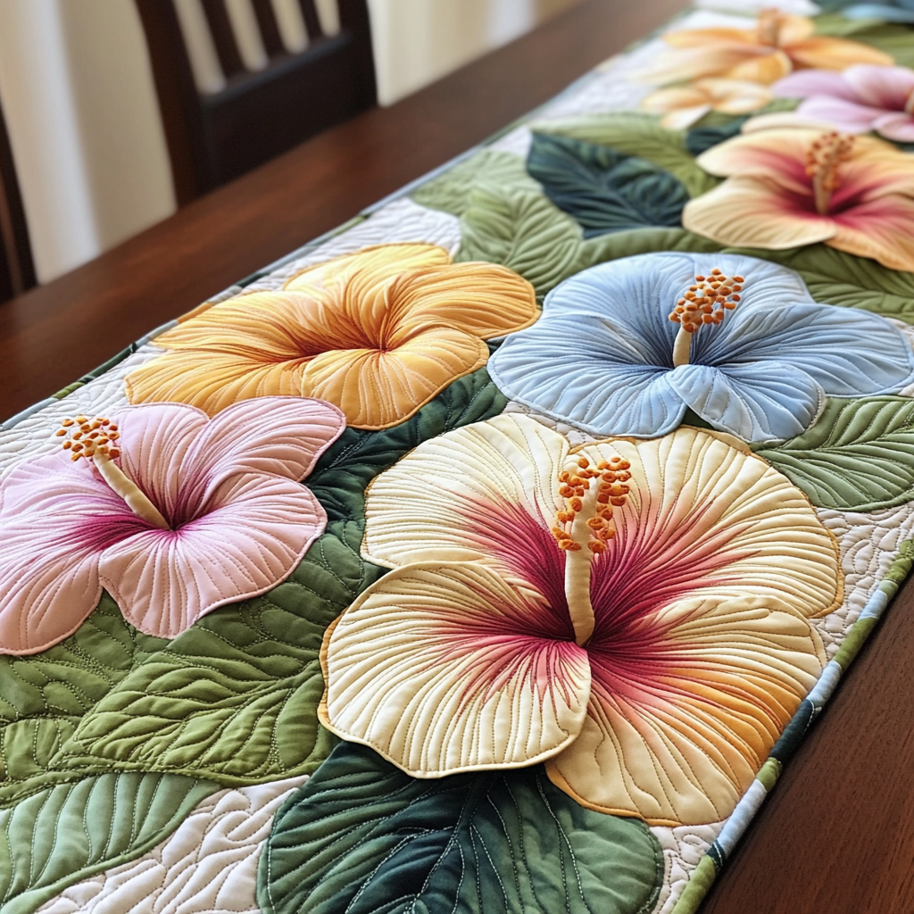 Aloha Bloom Quilted Table Runner Flower Table Runner Gift Ideas For Friends