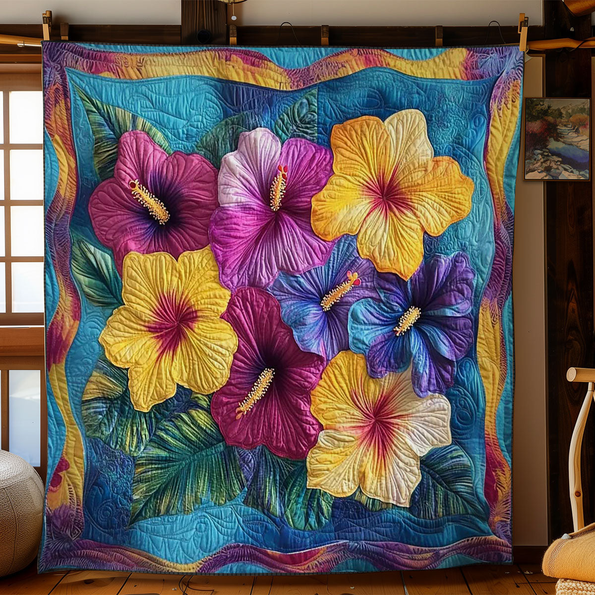 Aloha Colorful Hibiscus Quilt Blanket Art Throw Blanket Best Hawaii Gift Ideas For Her
