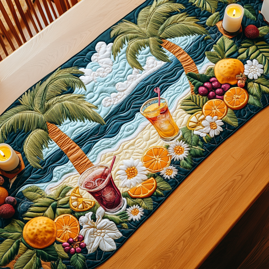 Aloha Feast Quilted Table Runner Kitchen Table Decor Surfing Gifts For Dad