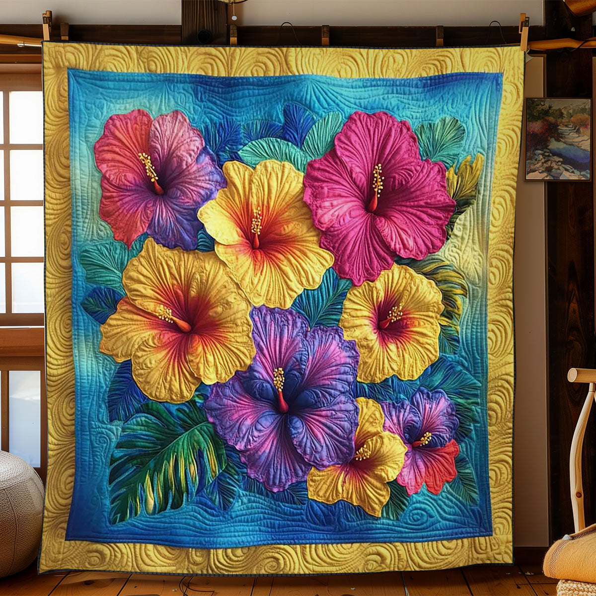 Aloha Hibiscus Flower Quilt Blanket Art Throw Blanket Hawaii Gift Ideas For Flower Lovers