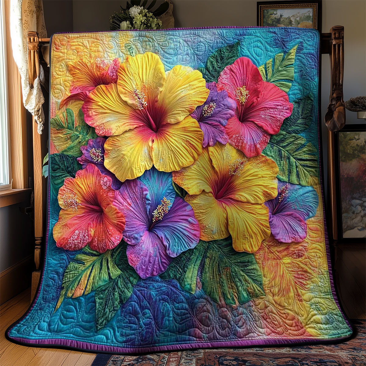 Aloha Hibiscus Flower Quilt Blanket Hawaii Gift Ideas For Flower Lovers Art Throw Blanket