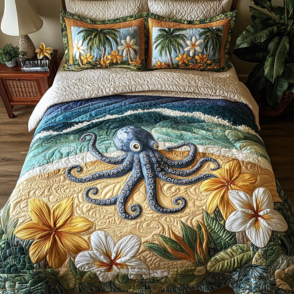 Aloha Octopus Quilted Bedding Set Bedroom Decor Ideas Octopus Gifts For Adults