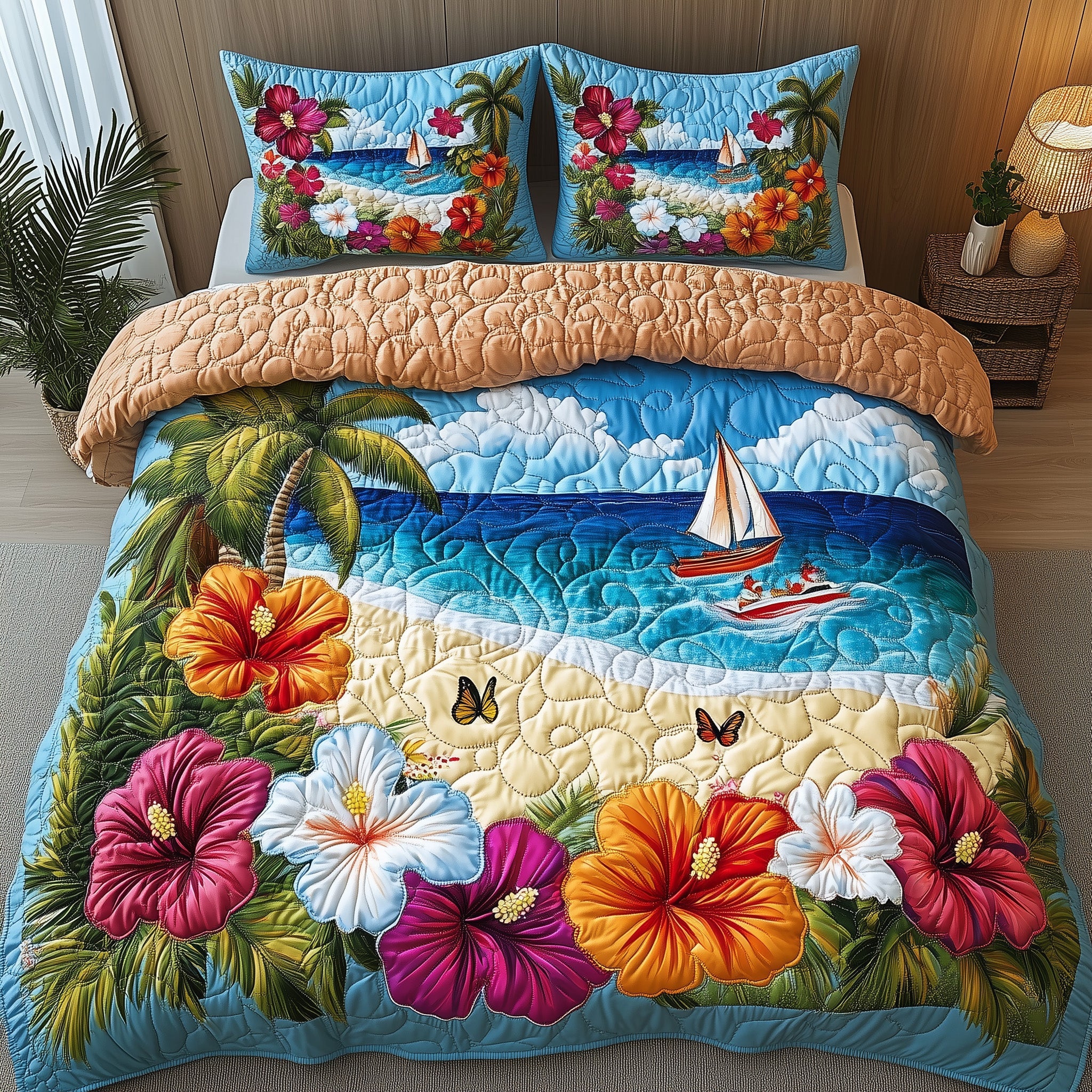 Aloha Quilted Bedding Set Duvet Cover Bed Sheet Gifts For People Who Love The Beach