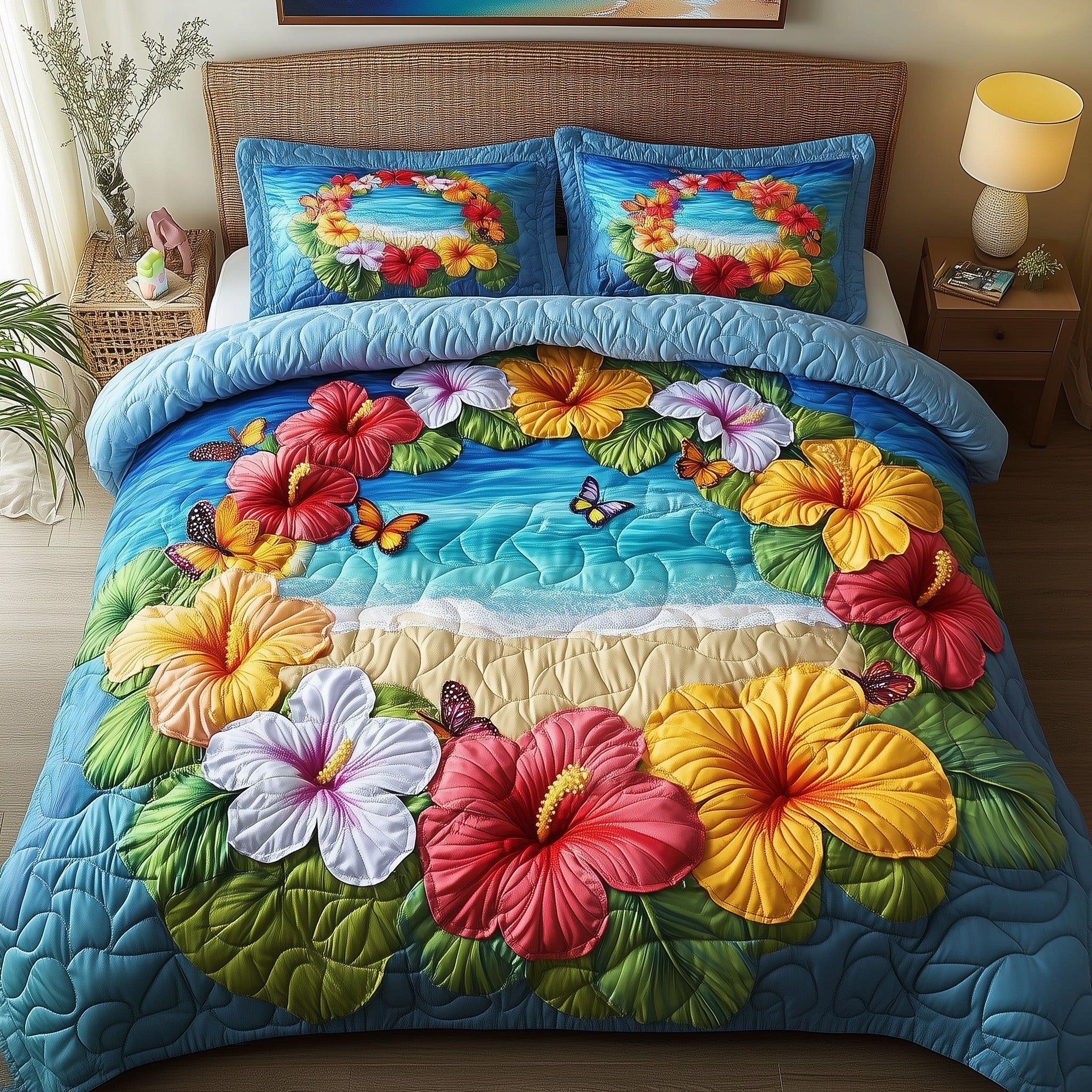 Aloha Quilted Bedding Set Duvet Cover Bed Sheet Gifts For Someone Who Loves The Beach