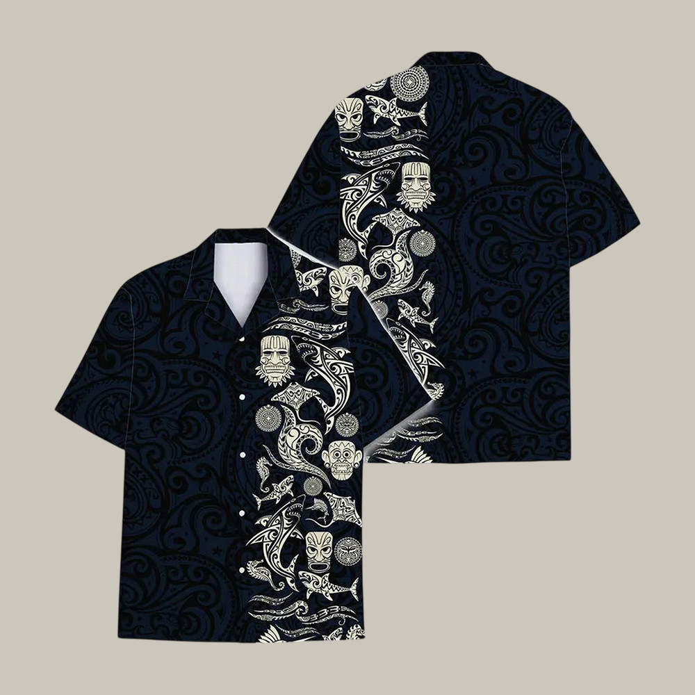 Aloha Shark Tiki Hawaiian Shirt Floral Boho Style Shirt Summer Vibe Gift For Husband