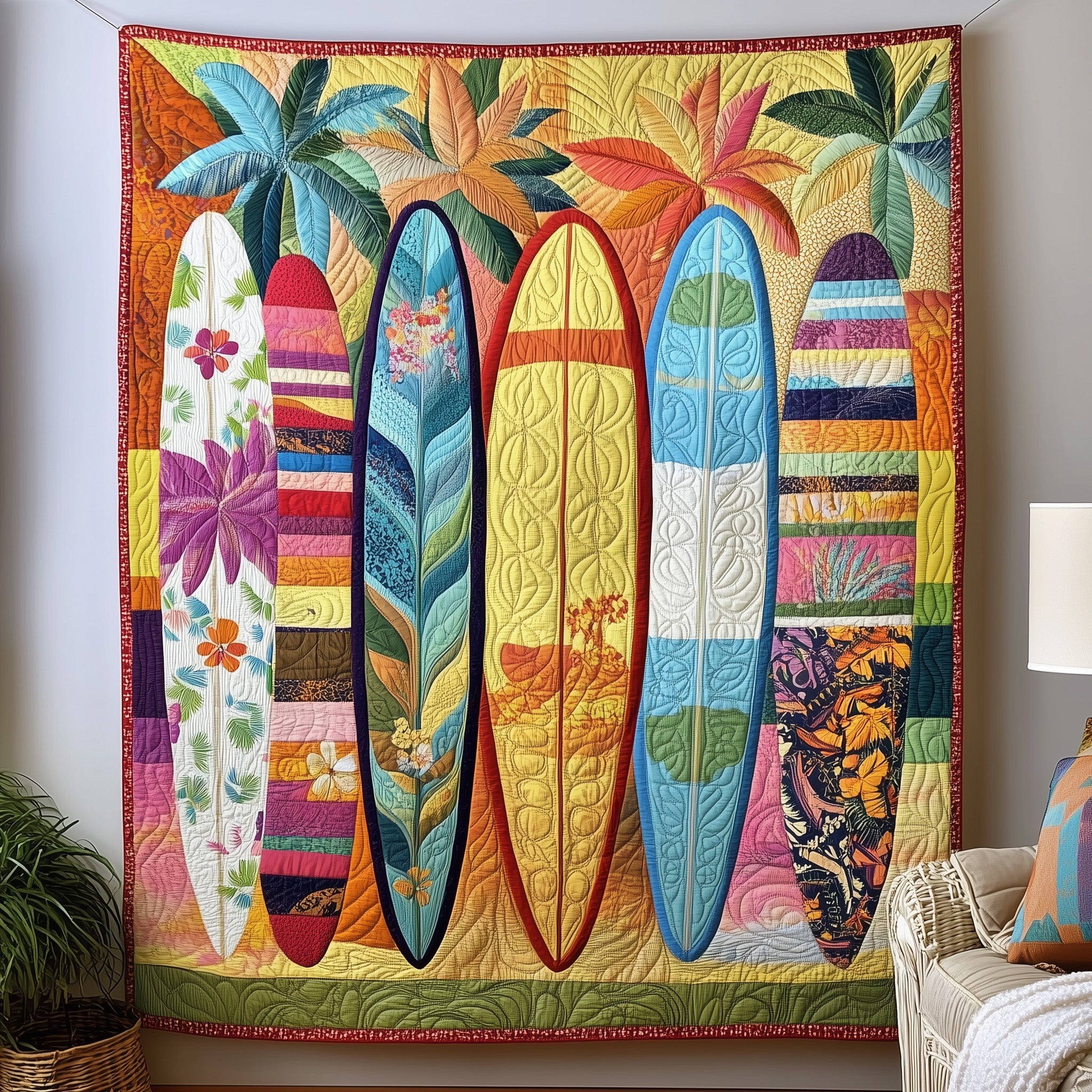 Aloha Surfboard Island Vibe Quilted Blanket Surfboard Gifts For Someone Who Loves The Beach