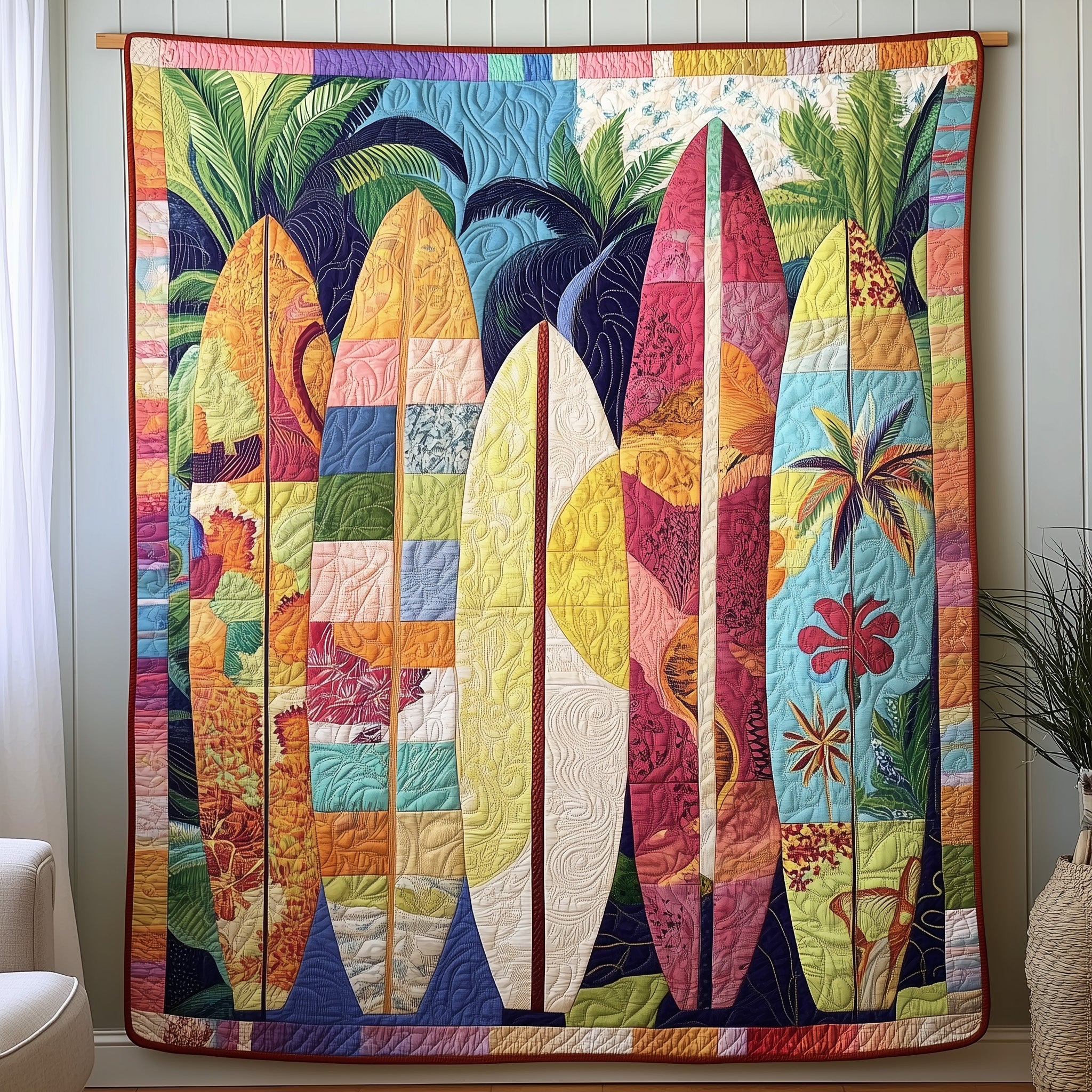 Aloha Surfboard Tropical Quilted Blanket Surfboard Gifts For Someone Who Loves The Beach