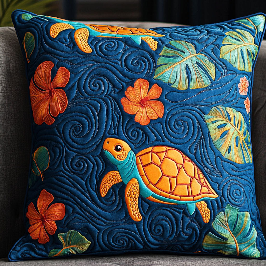 Aloha Turtle Bloom Quilted Pillow Case Home Decor Pillow Covers Gifts For A Turtle Lover