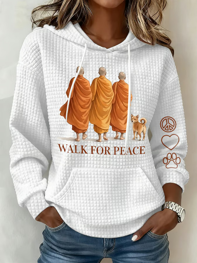Aloka The Peace Dog Merch Retro Walk For Peace Monks With Aloka Dog Print Hoodie Women's