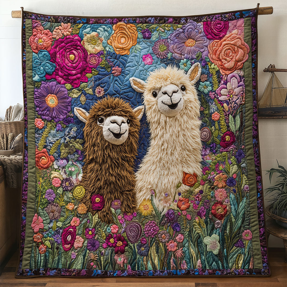 Alpaca Bloom Quilt Luxury Quilt Blanket with Decorative Stitching