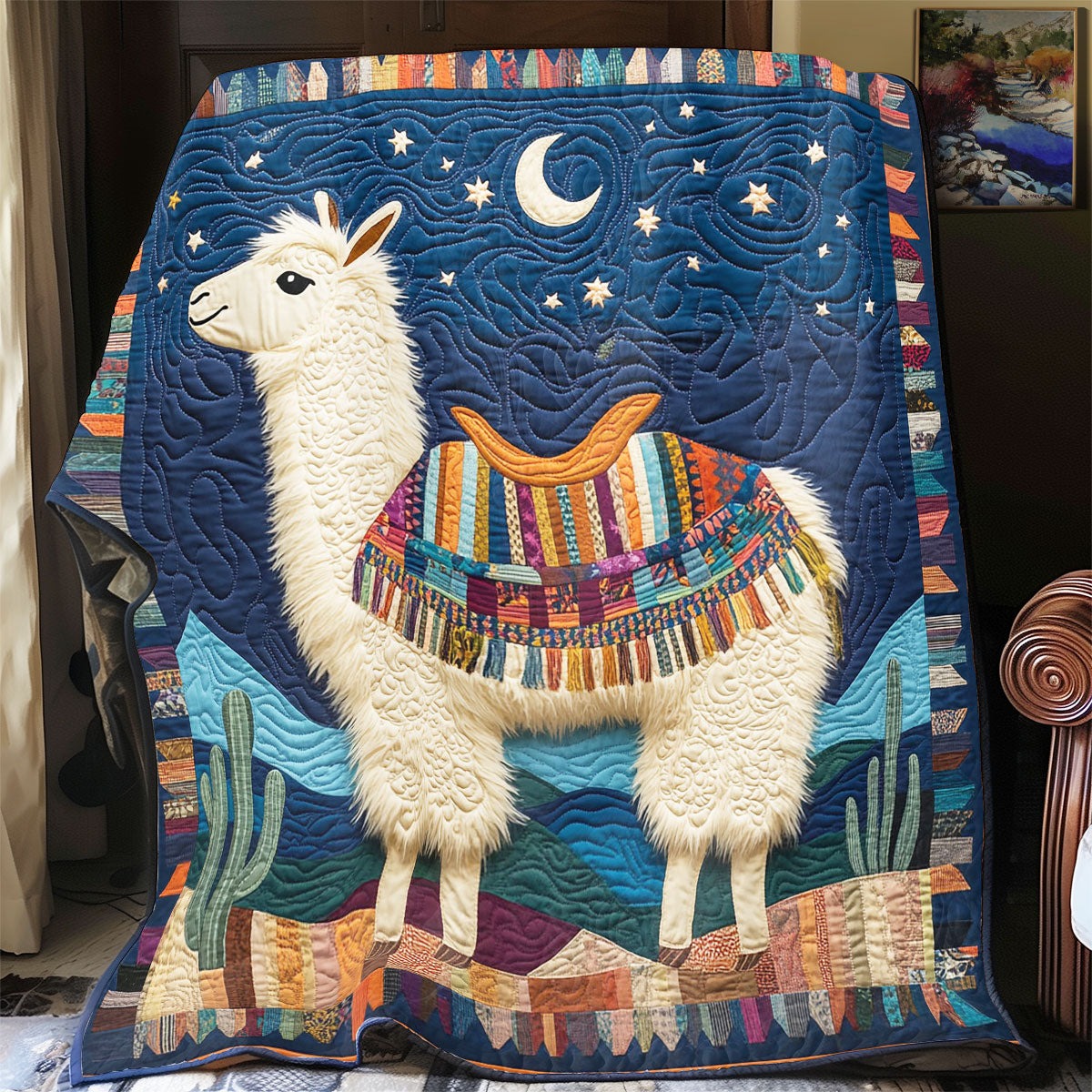 Alpaca Moonlight Quilt Blanket Art Throw Blanket Cute Gift Ideas For Alpaca Lovers