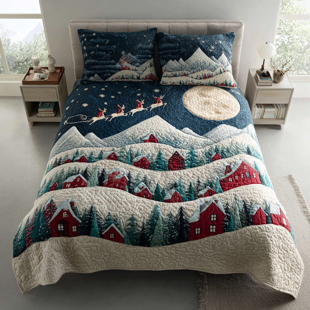 Alpine Christmas Village Quilted Bedding Set Holiday Duvet Sets Christmas Presents For Boyfriend