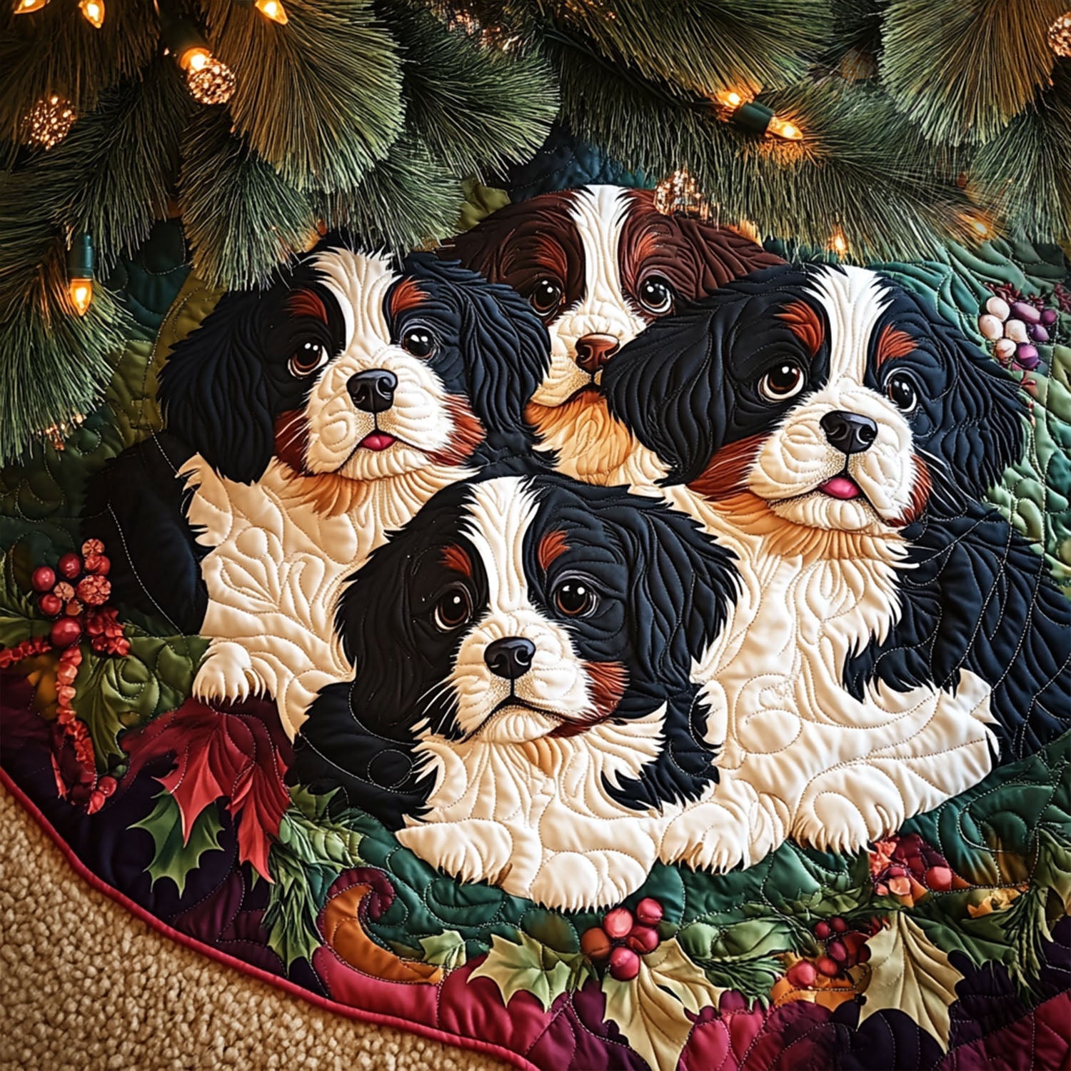 Alpine Dreamer Quilted Christmas Tree Skirt Holiday Party Decor for Home