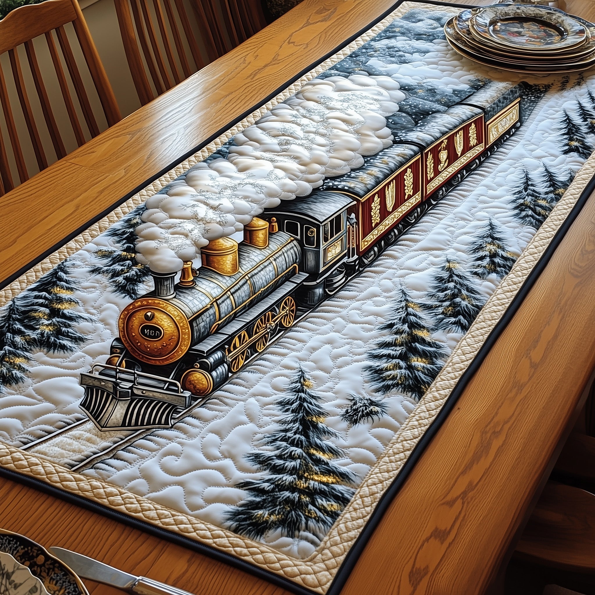 Alpine Express Quilted Table Runner Christmas Table Runner Decoration
