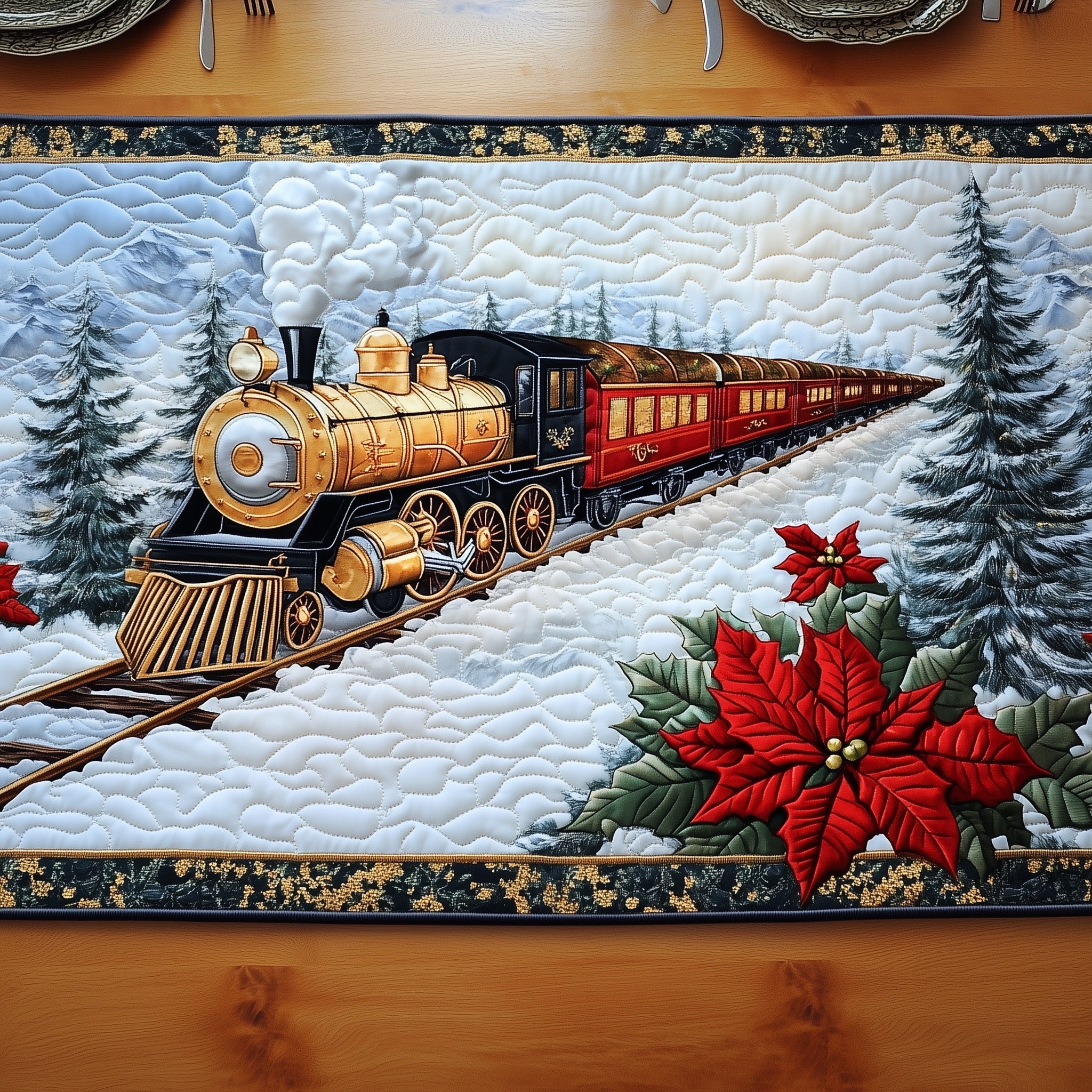 Alpine Express Quilted Table Runner Christmas Table Runner for Dining Room