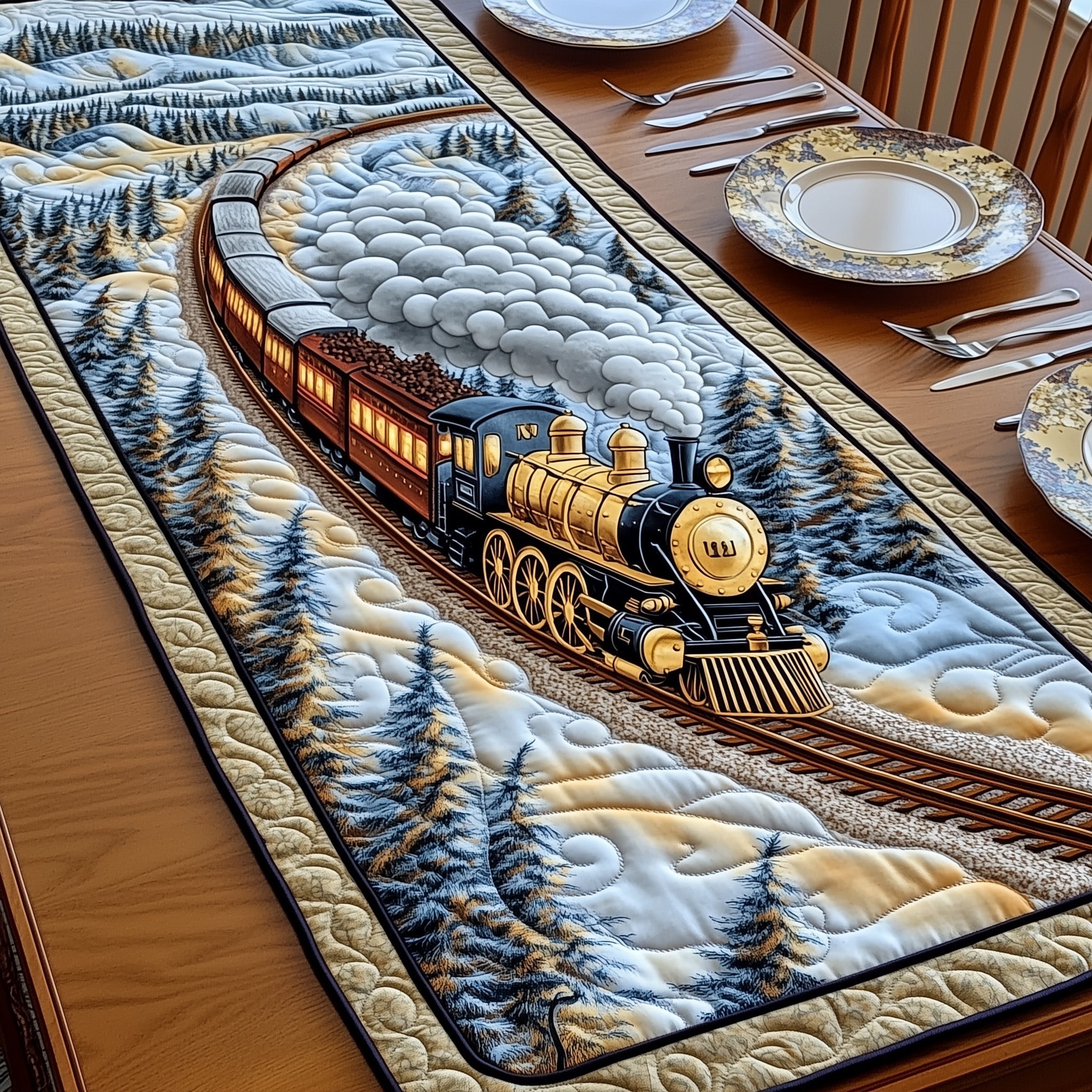 Alpine Express Quilted Table Runner Elegant Christmas Table Runner