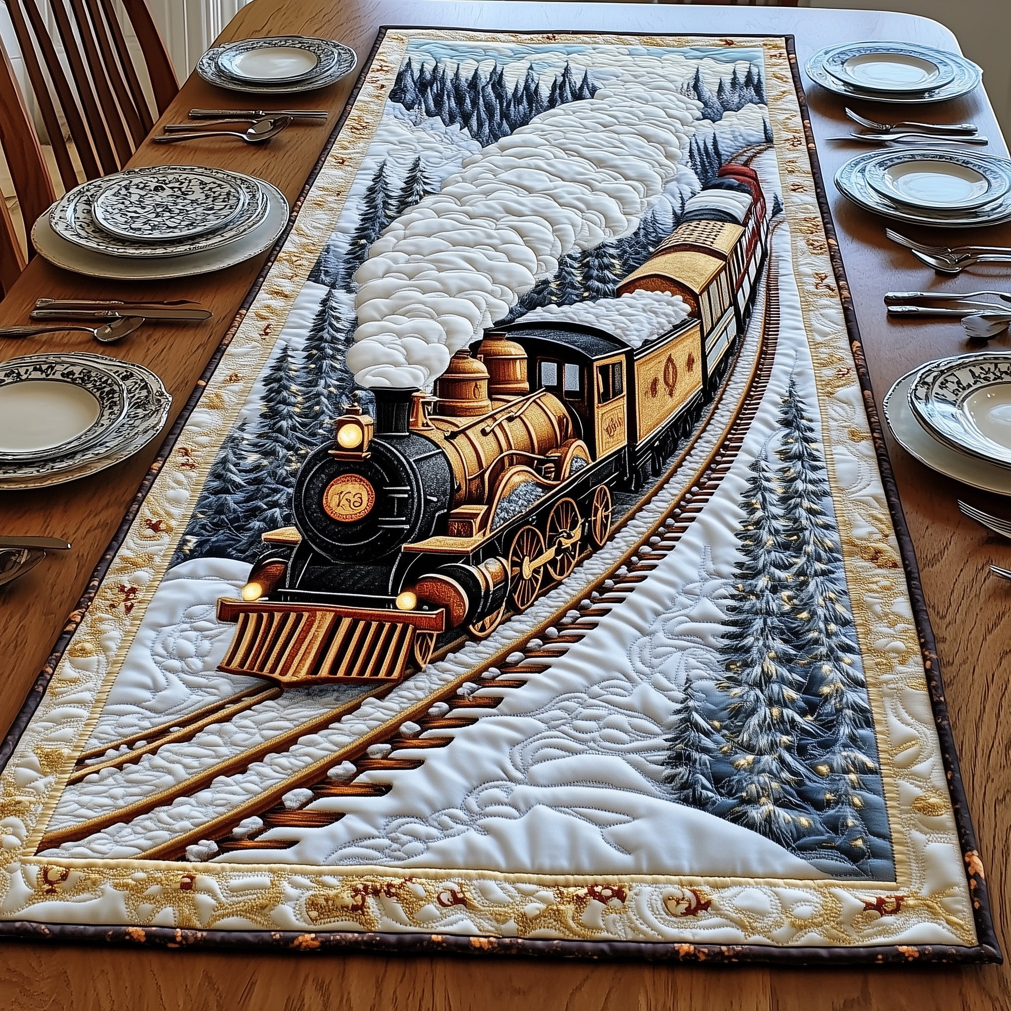 Alpine Express Quilted Table Runner Holiday Dinner Table Runner