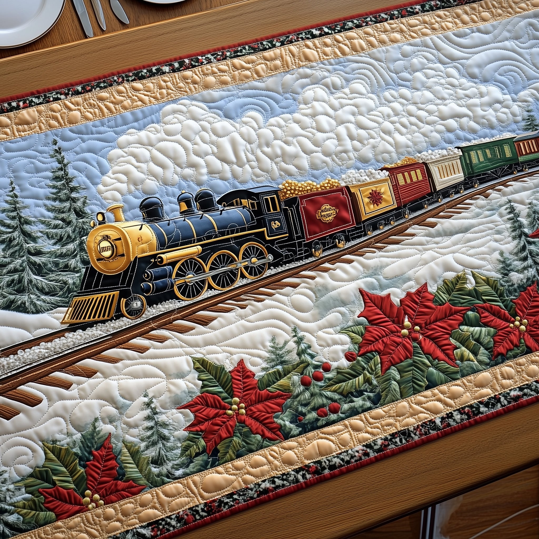 Alpine Express Quilted Table Runner Table Runner for Christmas Decor