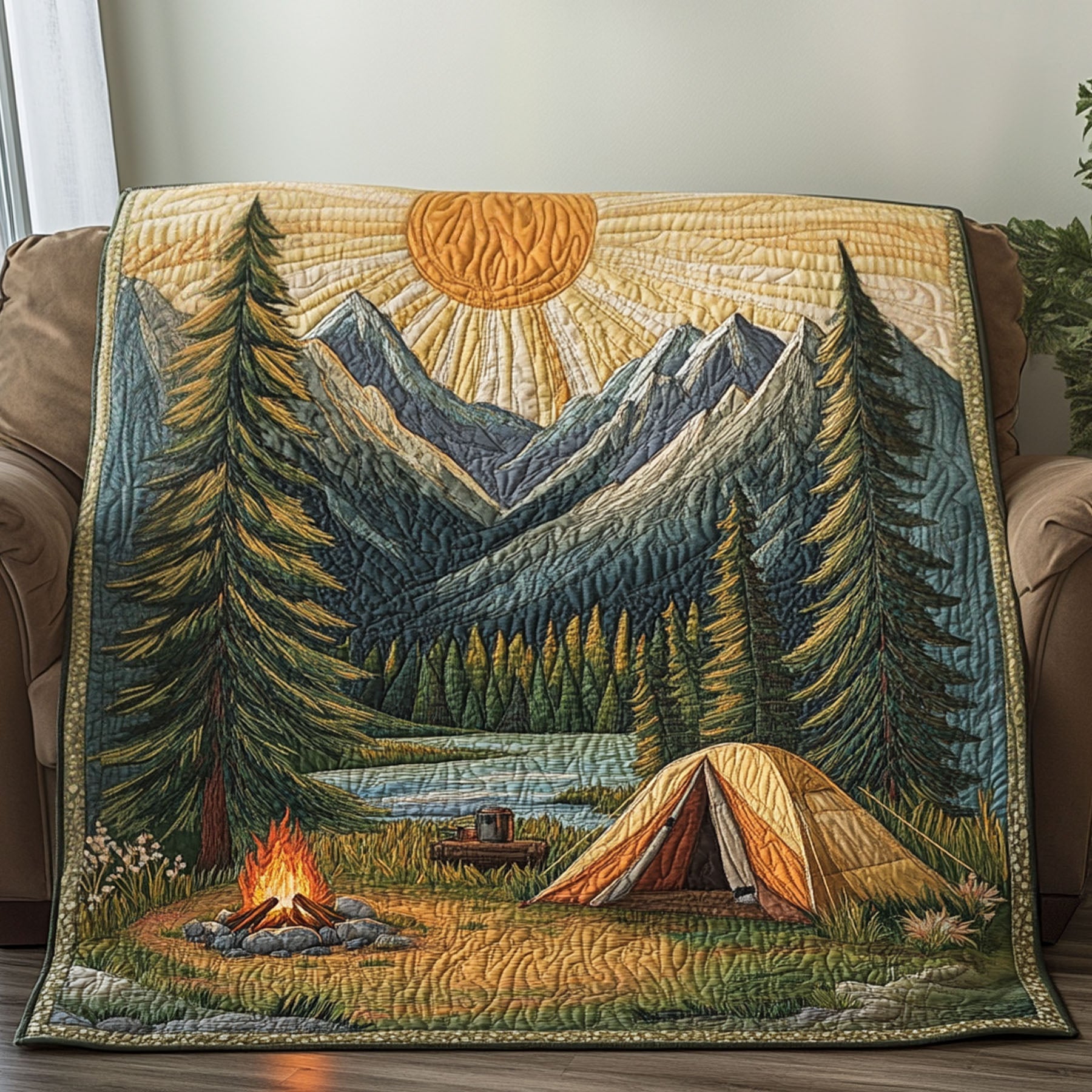 Alpine Glow Quilted Blanket Winter Decor Blanket Camping Gifts For Him Her