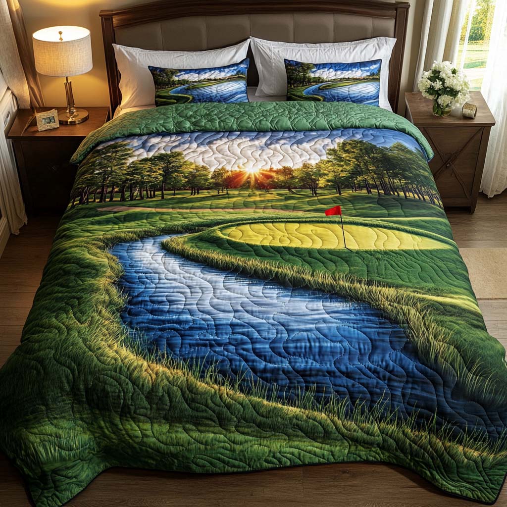 Alpine Golf Course Quilted Bedding Set Best Bed Sheet Set Gift For Golfers