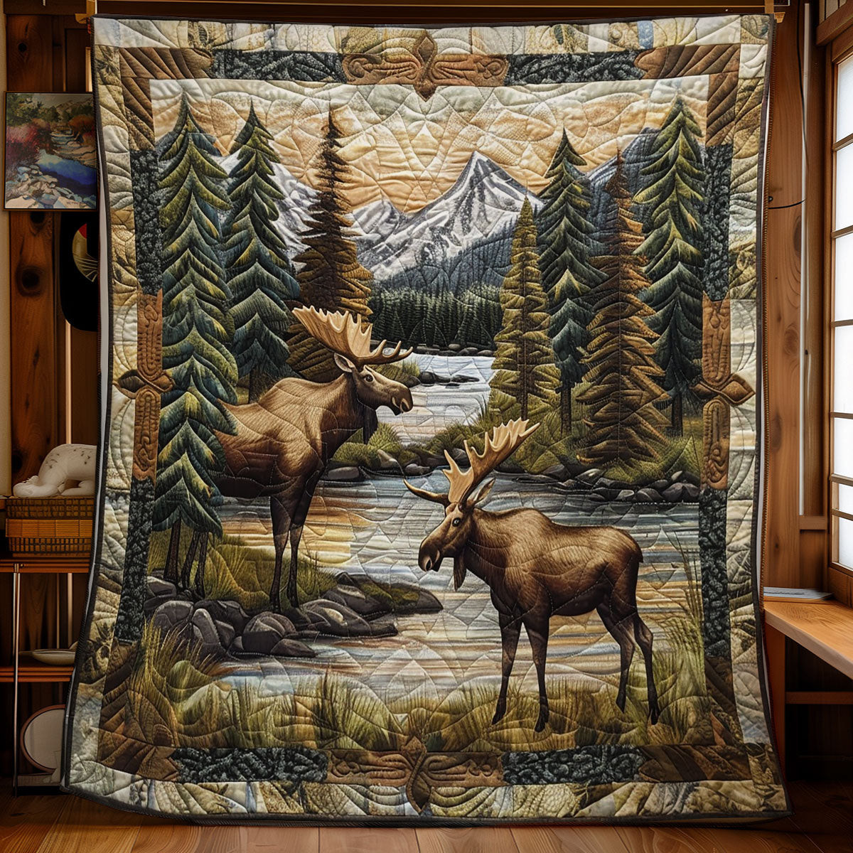 Alpine Moose Wilderness Quilt Blanket King Size Throw Blanket Fathers Day Gifts For Husband