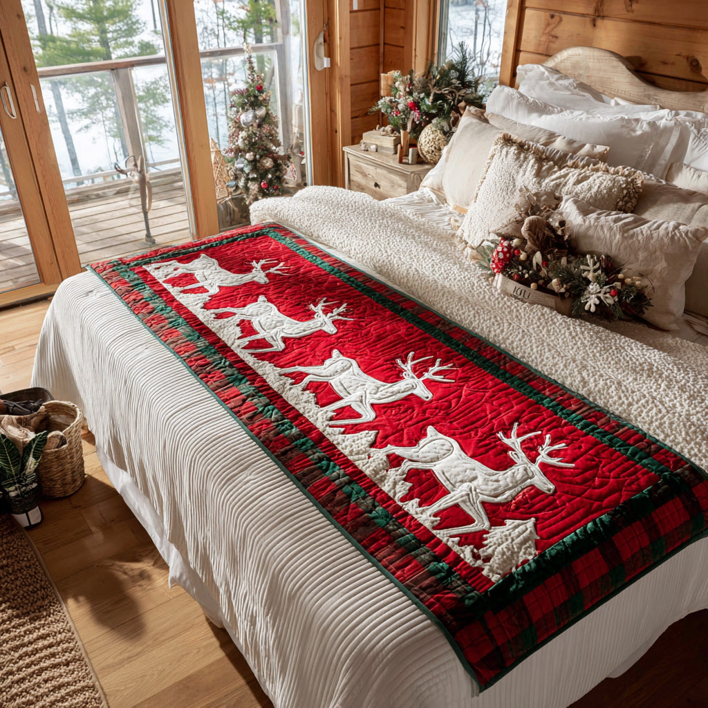 Alpine Reindeer Quilted Bed Runner Holiday Bedroom Ideas Family Christmas Gifts