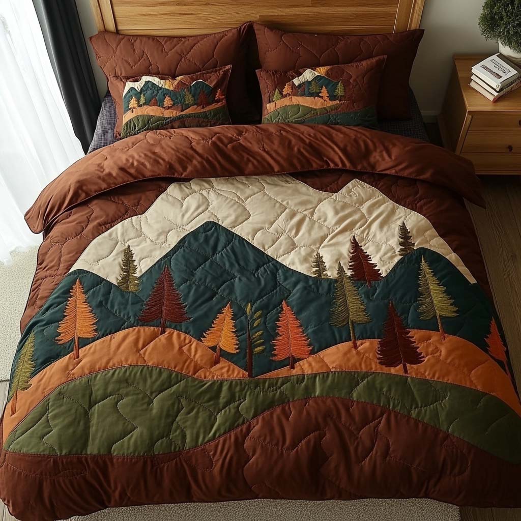 Alpine Retreat Quilted Bedding Set Bed Decorations Gift For Nature Lovers