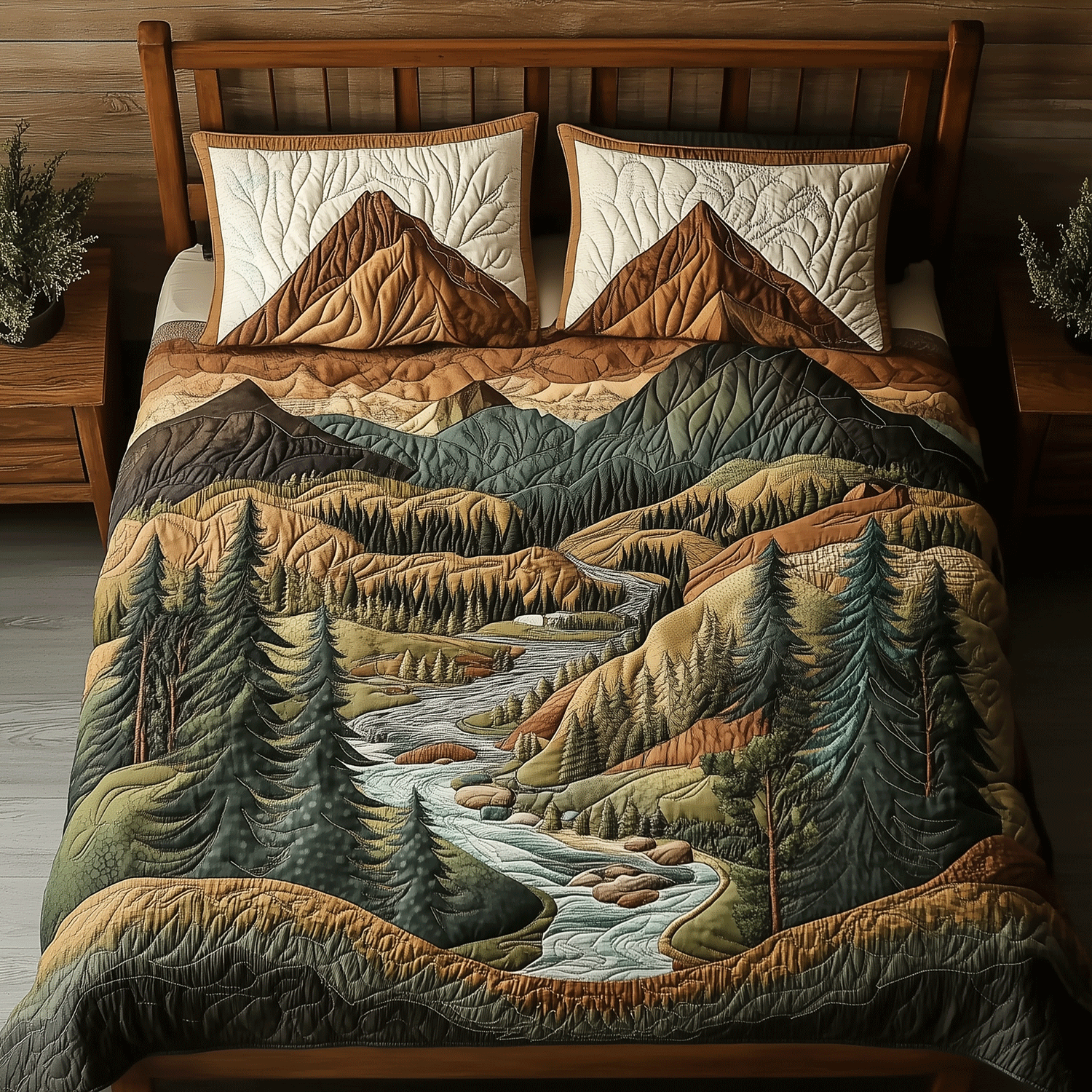 Alpine Serenity Quilted Bedding Set Cozy Bedroom Decor Cool Gifts For Nature Lovers