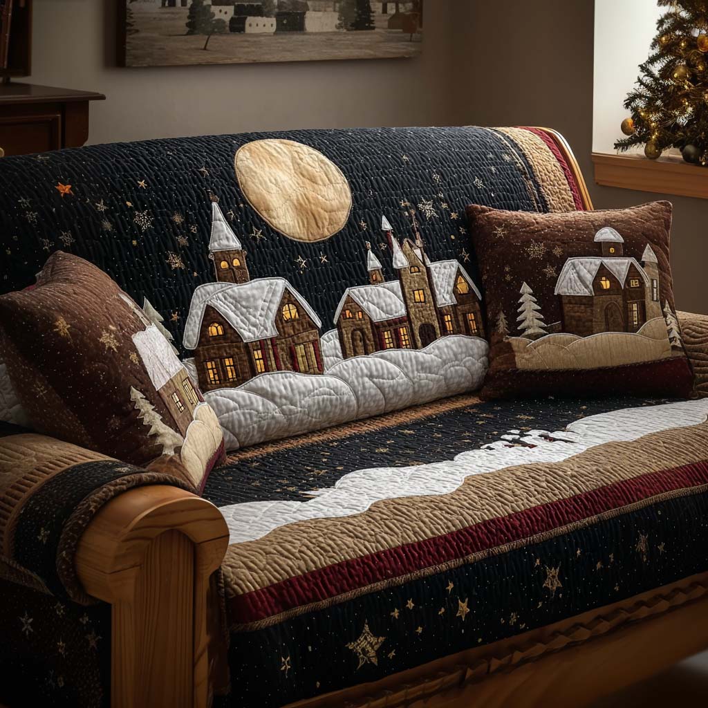 Alpine Village Quilted Sofa Cover Holiday Living Room Decor Gifts For My Mother In Law