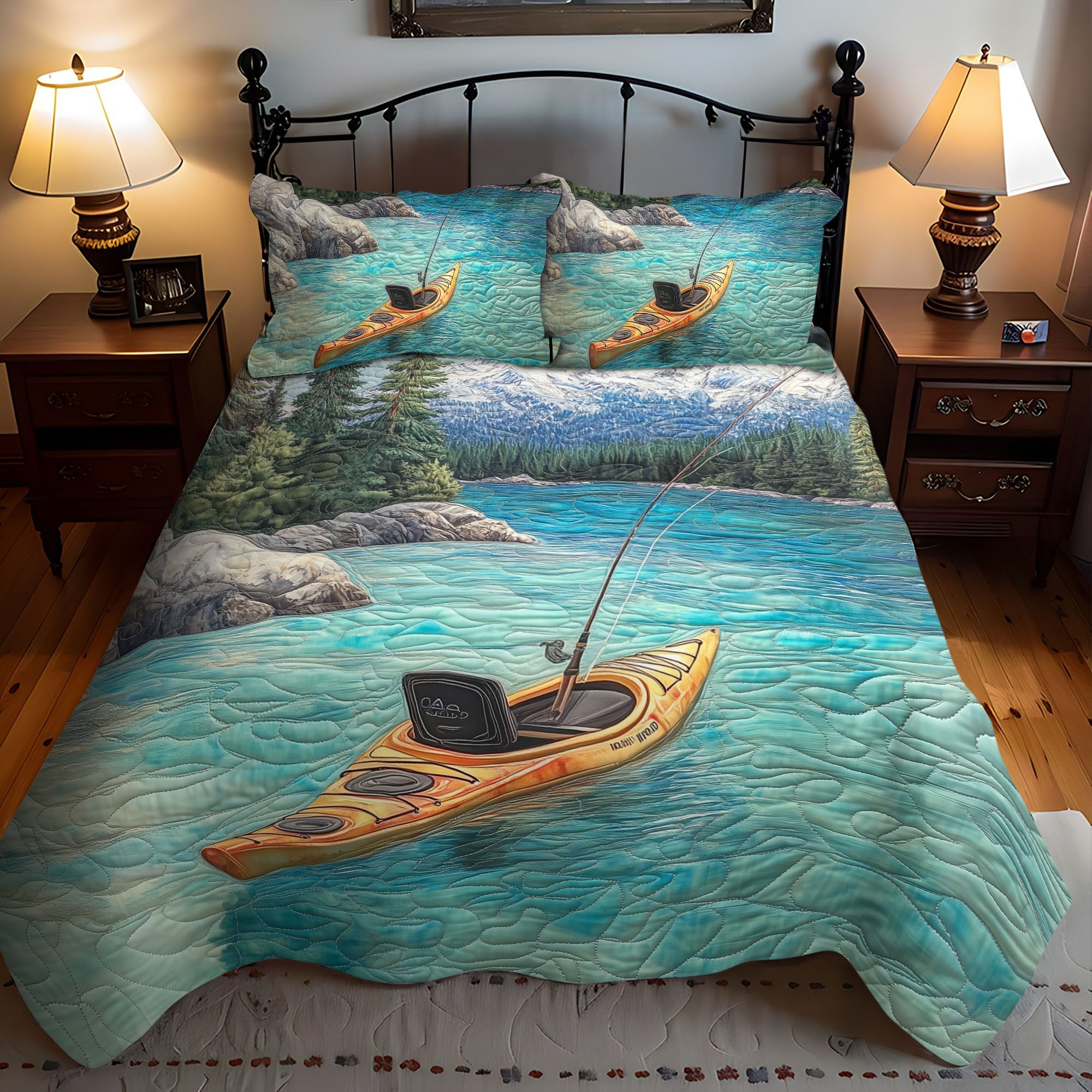 Alpine Waters Quilted Bedding Set Bedroom Decor Ideas Novelty Fishing Gifts