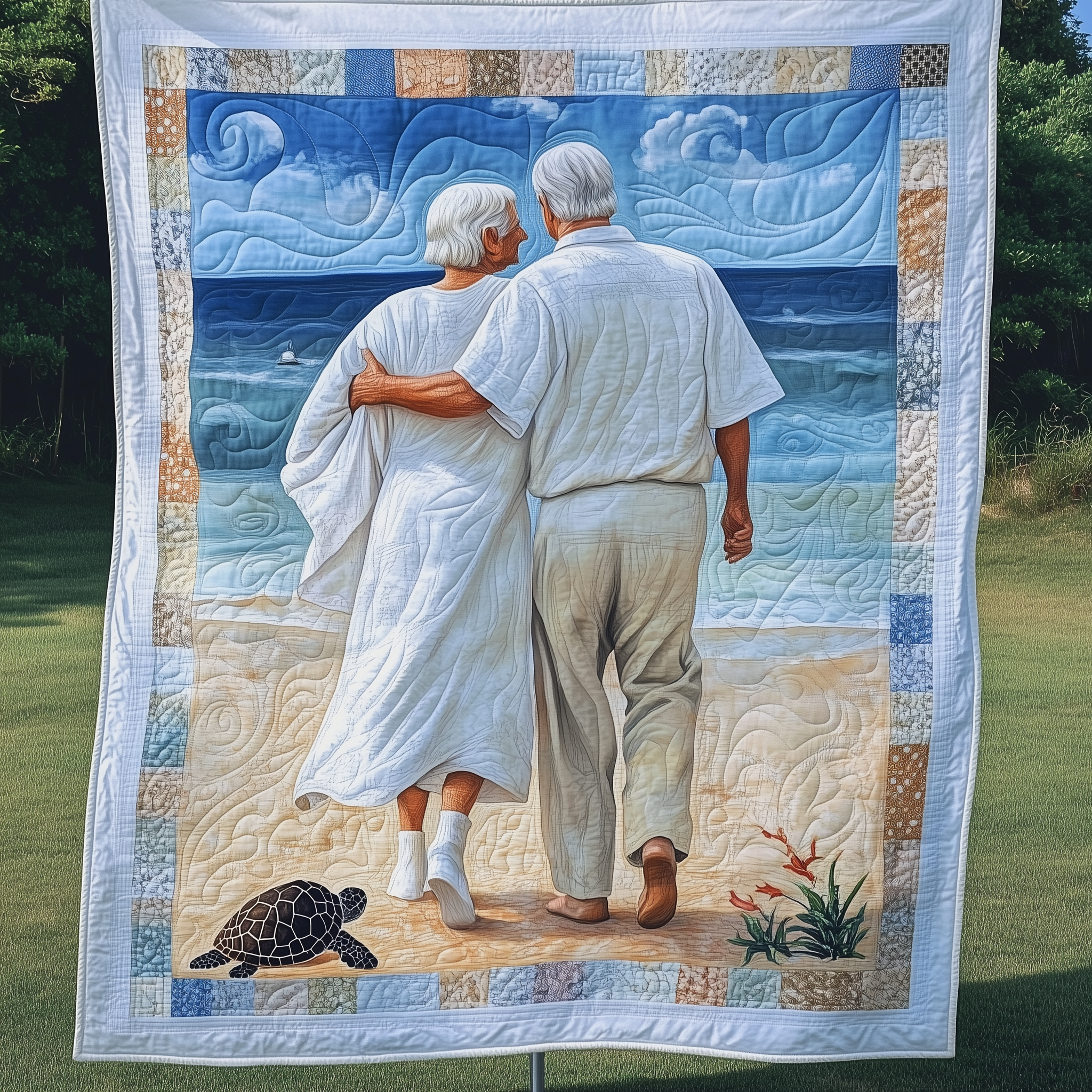 Always Together Couple Design Quilted Blanket Sea And Sky Landscape Gifts For Grandparents