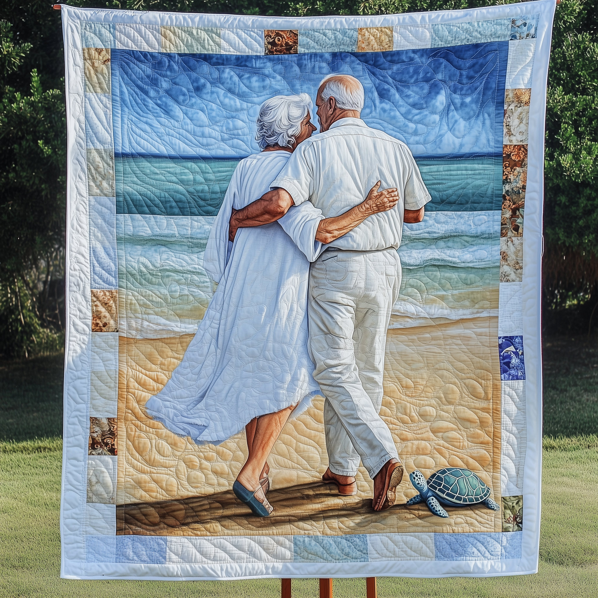 Always Together Couple Pattern Quilted Blanket Sea And Sky Landscape Gifts For Grandparents