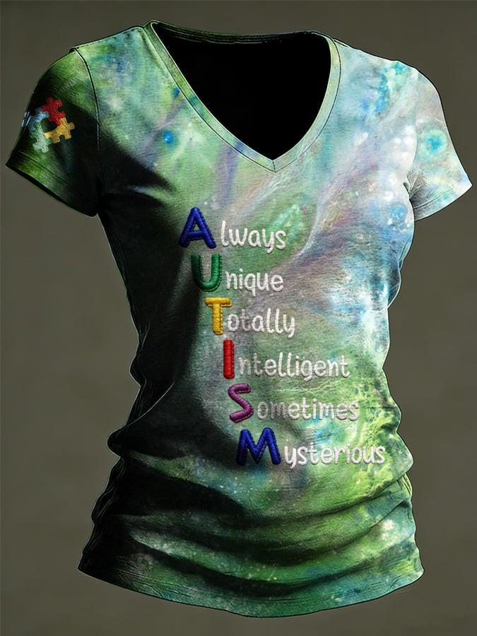 Always Unique Totally Intelligent Sometimes Mysterious V-Neck Shirt Autism Awareness Gift